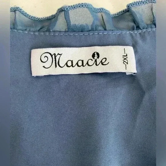 Maacie Babydoll Top Womens 2XL Sheer Long Sleeve Swiss Dots Large Blue Feminine - Picture 4 of 7